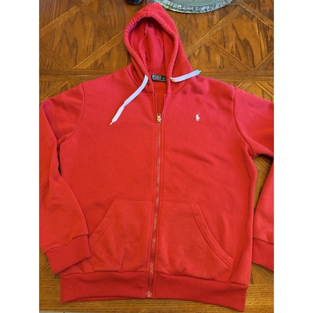 Polo Ralph Lauren Vintage Men's Full Zip Up Hoodie Red Size 1XL